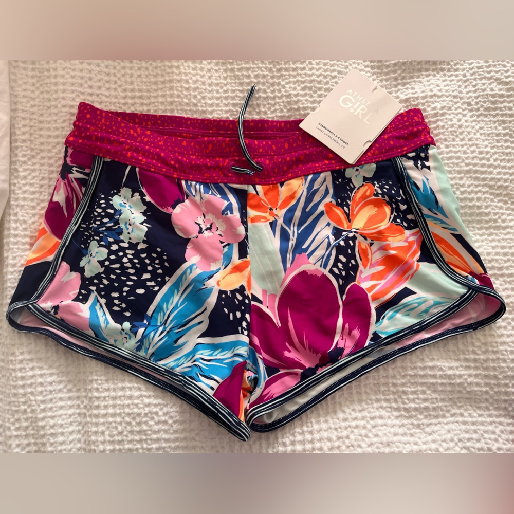 Athleta Girls Floral Swim Shorts in Navy, Pink, Teal, Orange